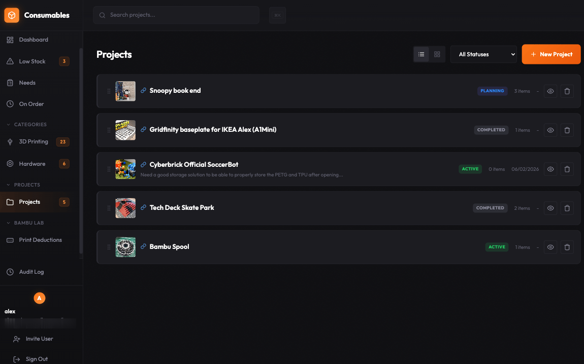 Consumables Manager Dashboard
